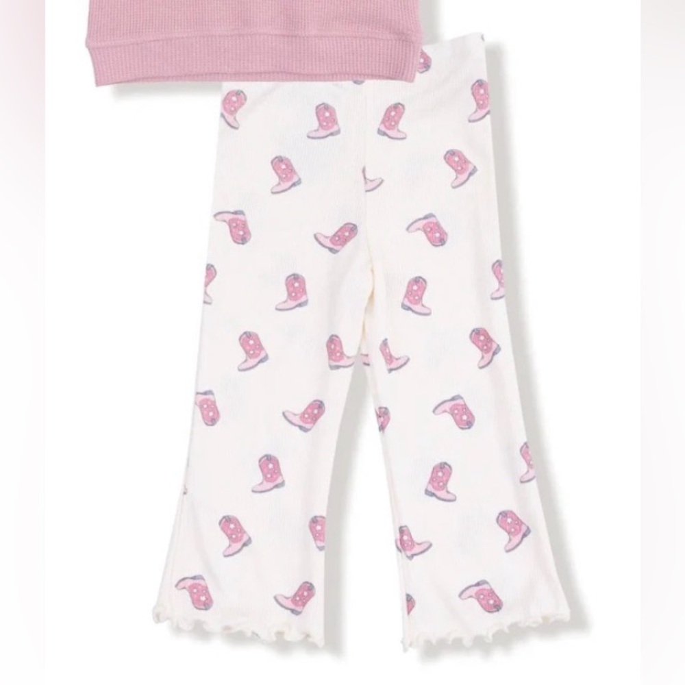 Angel Dear White Pajama Pants with Pink Cowboy Boot Print